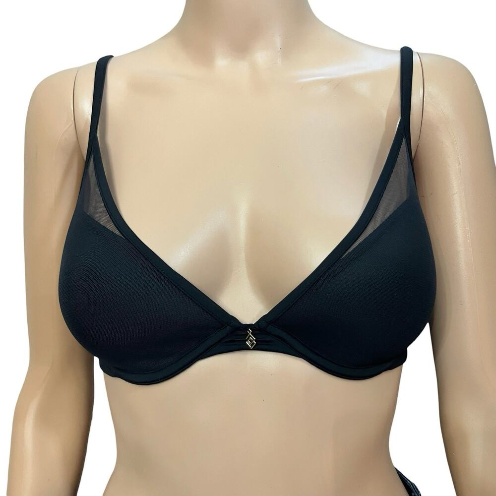 ThirdLove Uplift Plunge Bra 32C Black Mesh Push Up Padded Underwired Molded